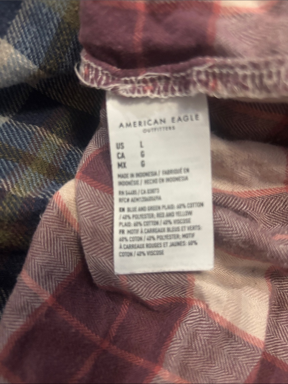 American Eagle Cropped Plaid Flannel Shirt - Navy, Mustard, Mauve, & green. - Picture 6 of 7